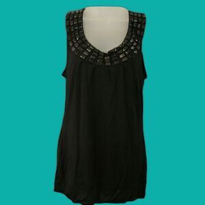 Design History Black Beaded Yoke Tank Top LG Career Dressy Professional Large